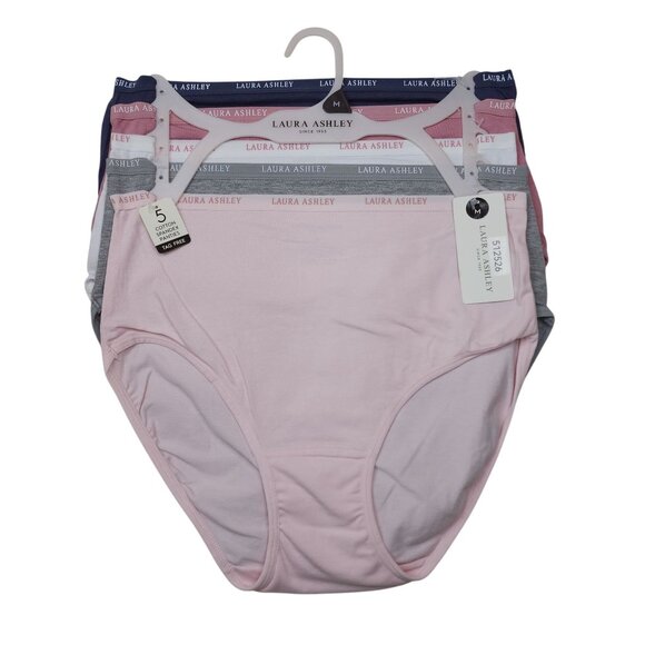 Laura Ashley 5-Pack Cotton Spandex Tag-Free M Brief Panties Pink Gray Blue White - Picture 12 of 12